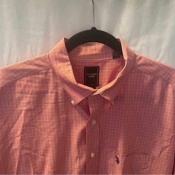 U.S. Polo Assn. Mens Size 18/18.5 XXL Pink Checkered Button-Down Long Sleeve - Picture 4 of 12